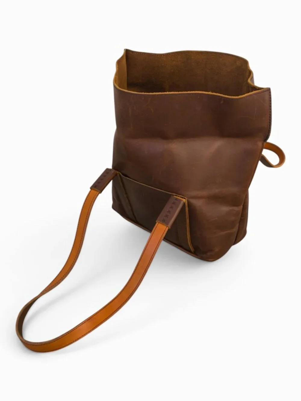 Reelo Leather Co Fold-Over Tote, Brown Leather, USA-Made, 12